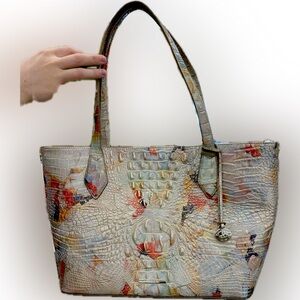 BRAHMIN OASIS Yellow/Orange/Blue BRUSH STROKES ATHENA Tote with wristlet